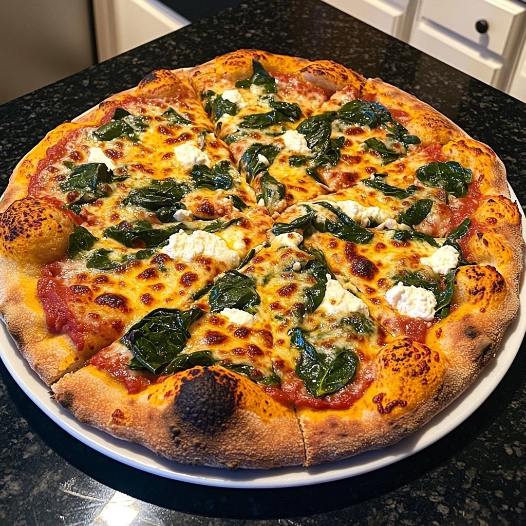 Pizza mit Spinat und Ricotta