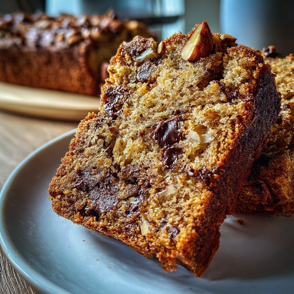 Bananenbrot mit Schokostückchen und Mandeln