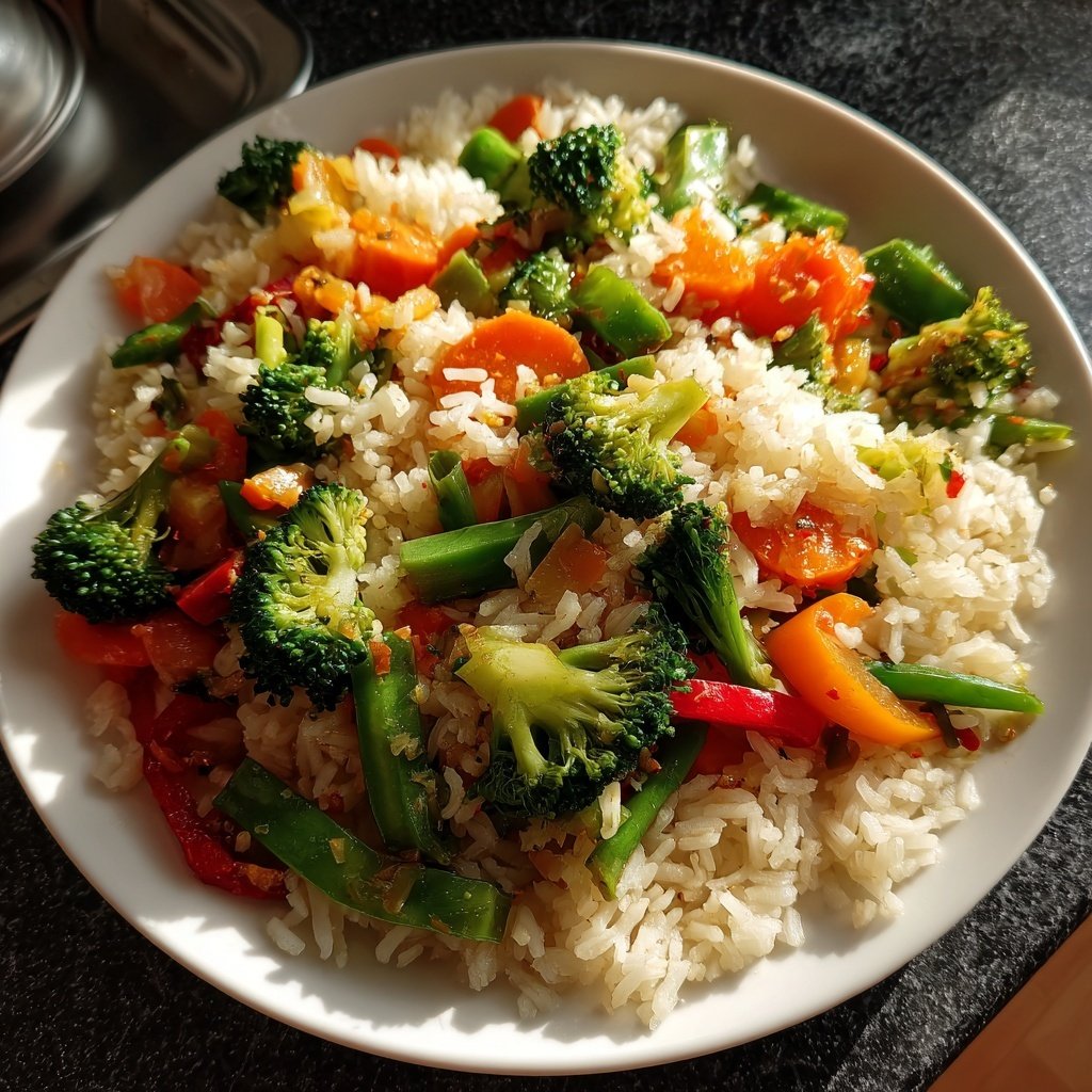 Abendessen mit Reis und Gemüse