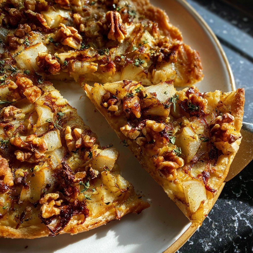 Flammkuchen mit Birne und Walnüssen