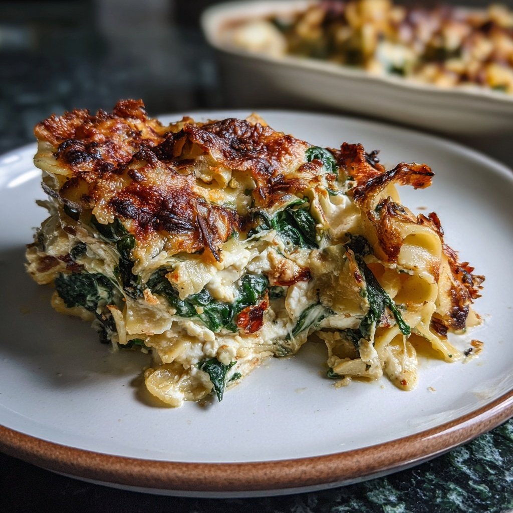 Nudelauflauf mit Spinat und Feta