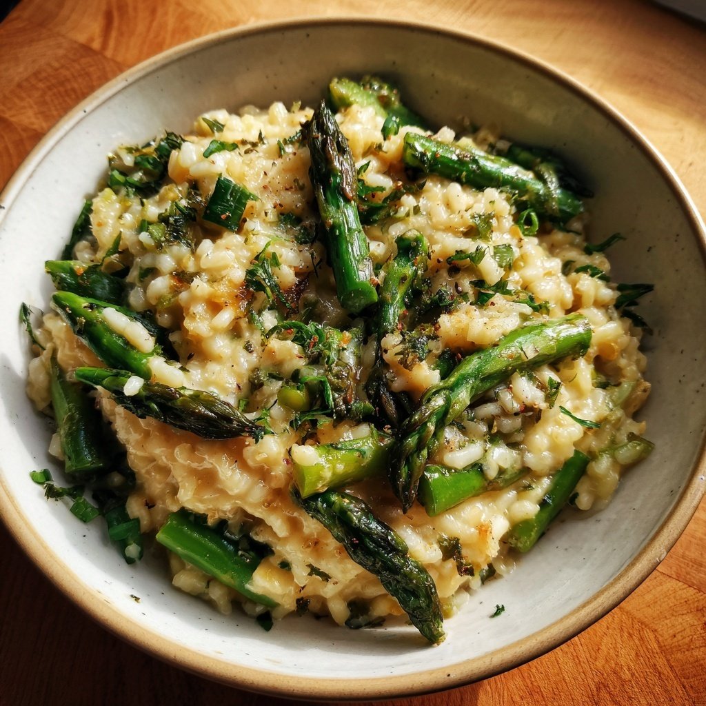 Zitronenrisotto mit grünem Spargel