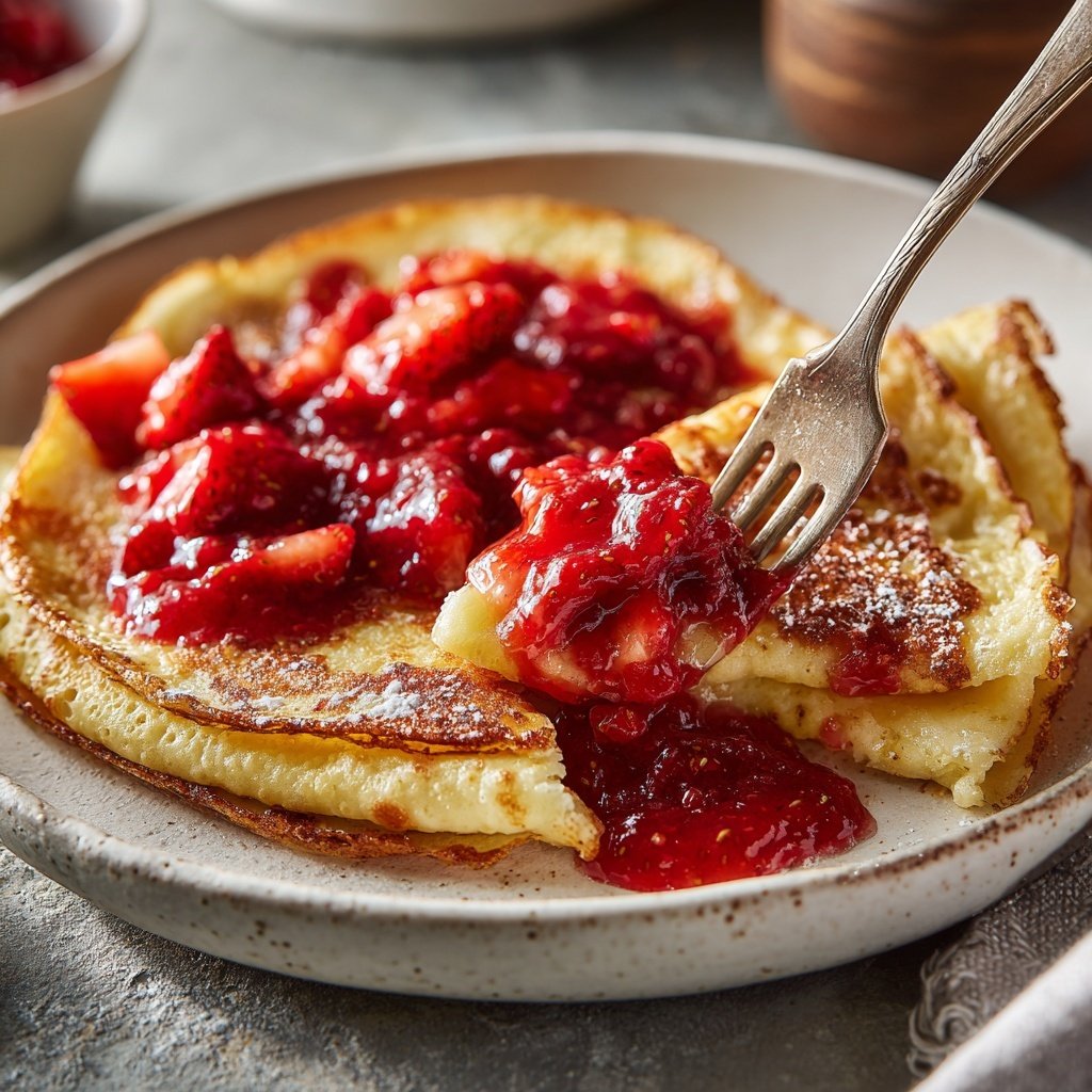 Pfannkuchen mit Erdbeerkompott